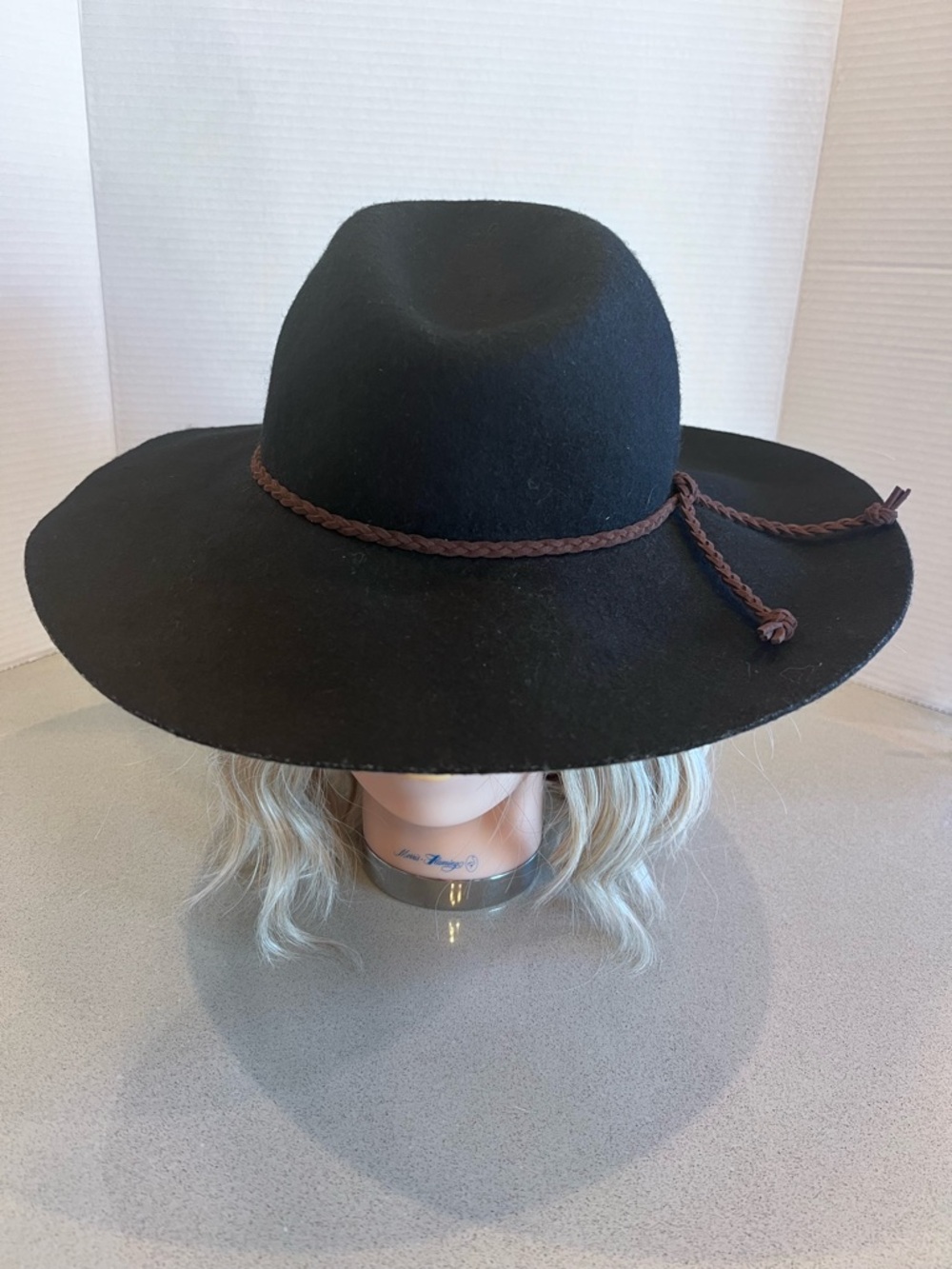 World Market Black Wool Felt Hat Brown Braided Trim One Size